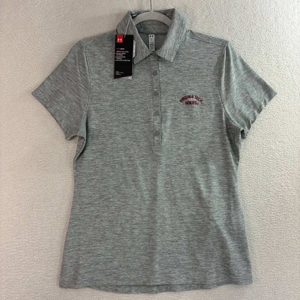 Under Armour Virginia Tech Hokies Polo Shirt Women‎ M Gray Golf Stretch NWT - Picture 2 of 8